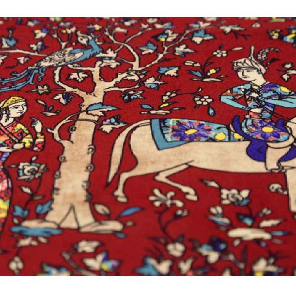 عداء طاولة حريري إيراني بلون أحمر من نموذج رخش