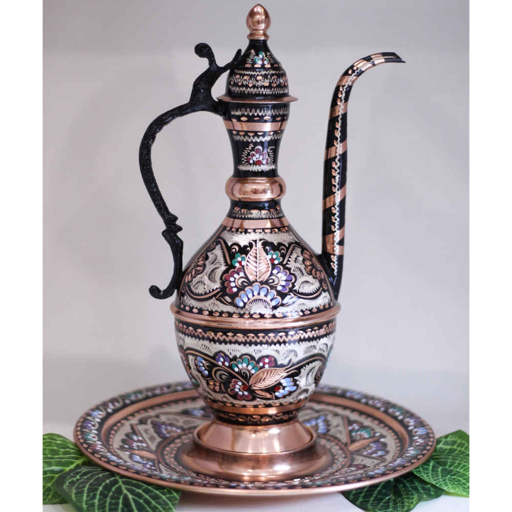 مجموعة من مرش ماء الورد الإيراني من النحاس وصحن