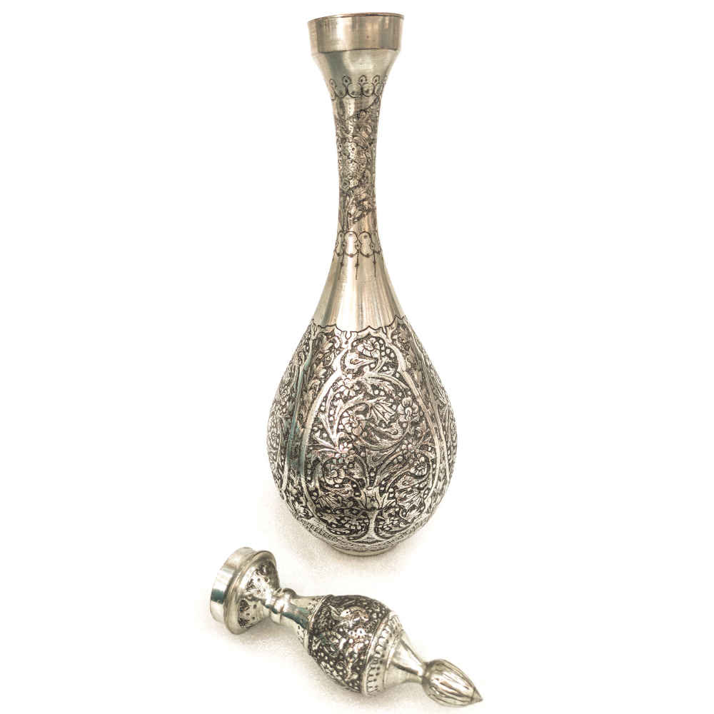 زجاجة نحاسية زخرفية محفورة يدويًا من إيران سيلفانا (2x)