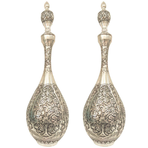 زجاجة نحاسية زخرفية محفورة يدويًا من إيران سيلفانا (2x)