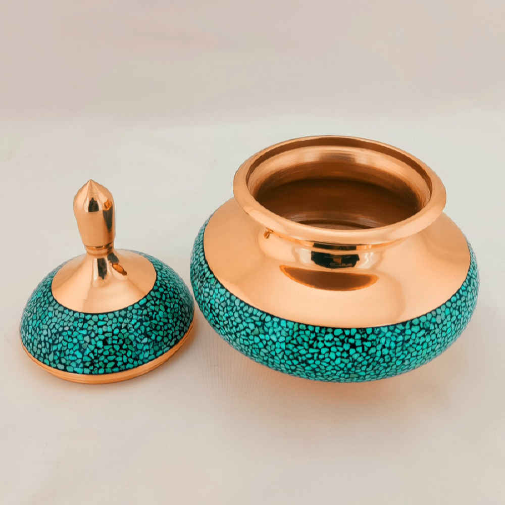 وعاء سكر إيراني نحاسي مرصع بالفيروز مصنوع يدويًا – يارا