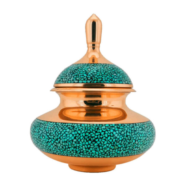 وعاء سكر إيراني نحاسي مرصع بالفيروز مصنوع يدويًا - يارا