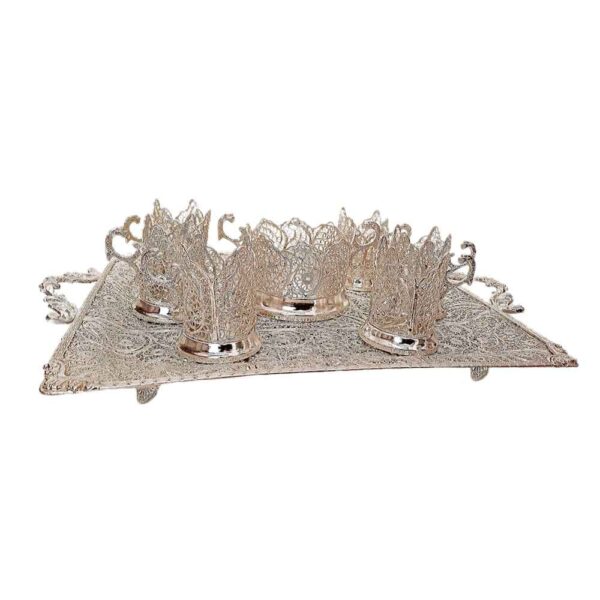 مجموعة شاي وقهوة فارسية مصاغة يدويًا بتقنية الفيليجري - مطلية بالفضة نازنين