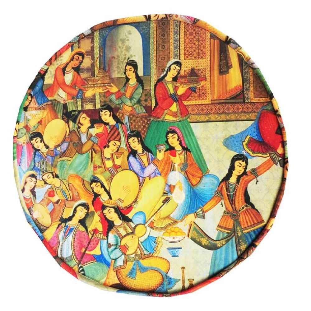 مقعد قدم دائري تقليدي من المخمل مستوحى من الفن الإيراني – تصويري