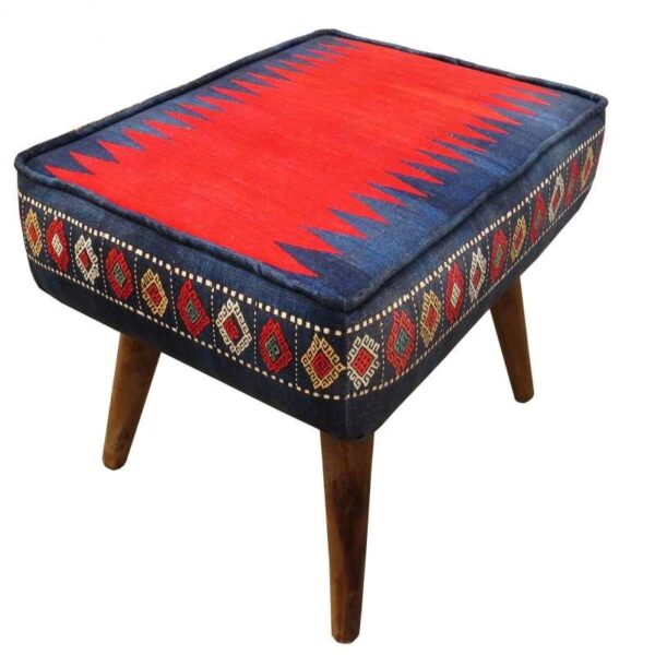 مقعد قدم تقليدي من المخمل مستوحى من الفن الإيراني - أزرق كحلي هيلما