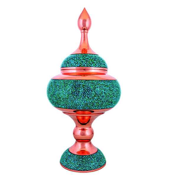 وعاء سكر إيراني نحاسي مرصع بالفيروز مصنوع يدويًا - مهتاب