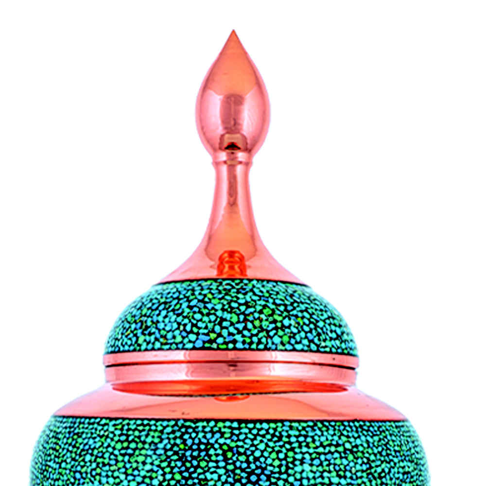 وعاء سكر إيراني نحاسي مرصع بالفيروز مصنوع يدويًا – مهتاب