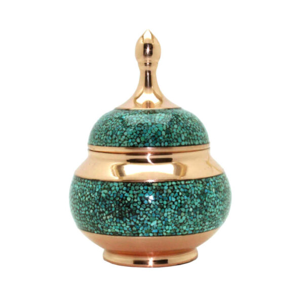 وعاء سكر إيراني نحاسي مرصع بالفيروز مصنوع يدويًا - بيتا