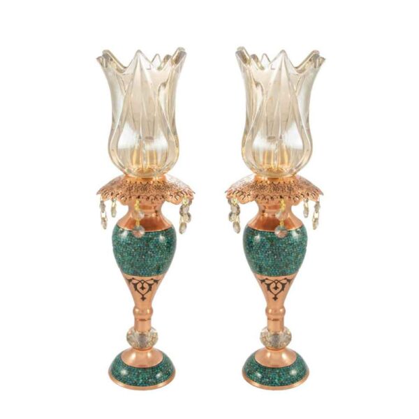 شمعدان نحاسي مصنوع يدويًا بتركيب تركواز خلاب حلما (2x)