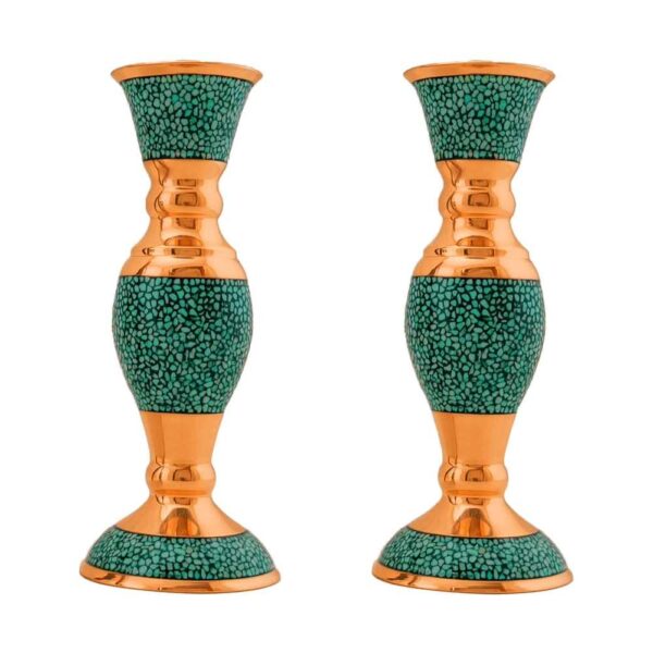 شمعدان نحاسي مصنوع يدويًا بتركيب تركواز خلاب سيما (2x)