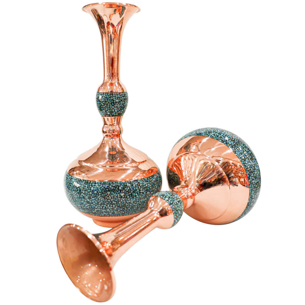 مجموعة من 2 مزهرية إيرانية مطروقة ومزينة بالتركواز الزخرفية شوكوه