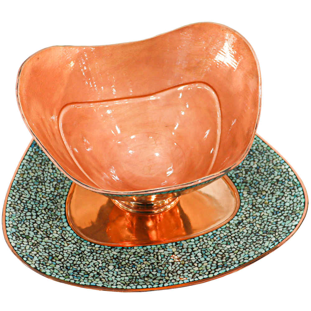 وعاء وصحن زخرفي إيراني مصنوع يدويًا بالخرز الفيروزي