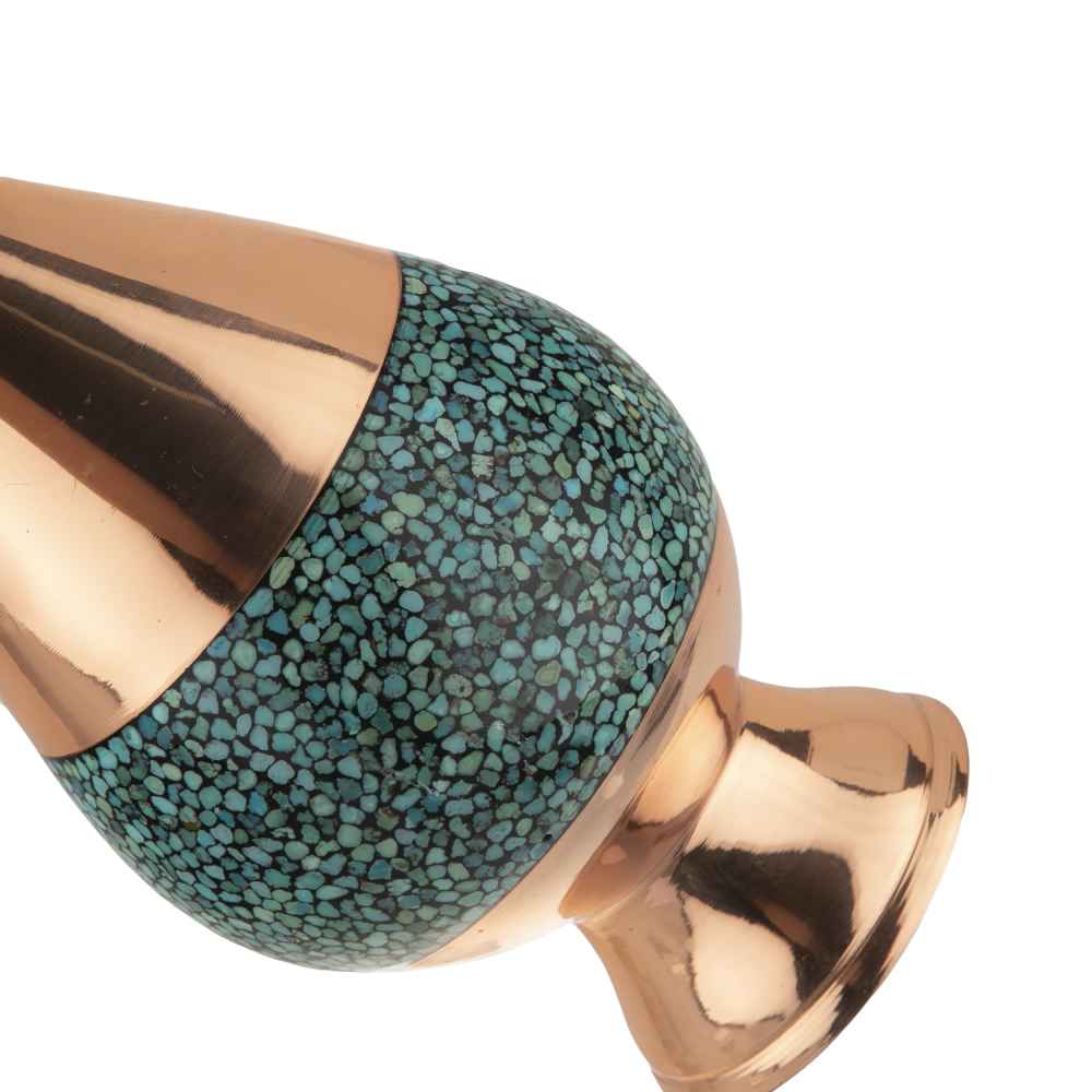 مزهرية إيرانية مطروقة ومزينة بالتركواز الزخرفية يدويًا سرو