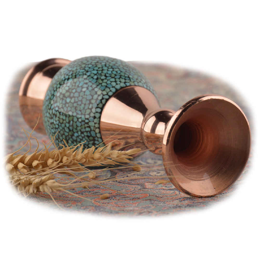 مزهرية إيرانية مطروقة ومزينة بالتركواز الزخرفية يدويًا ستاره