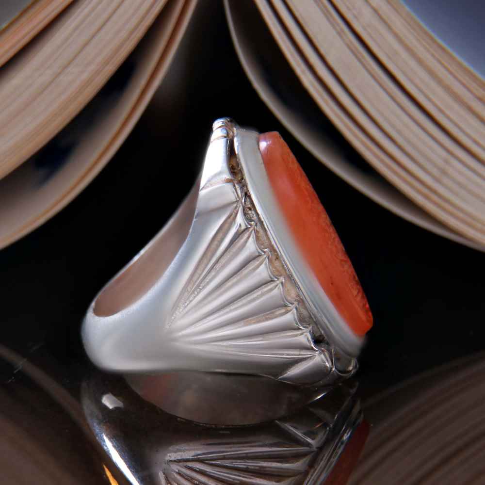 حلقة فضية إسلامية من العقيق اليمني للرجال – يا علي