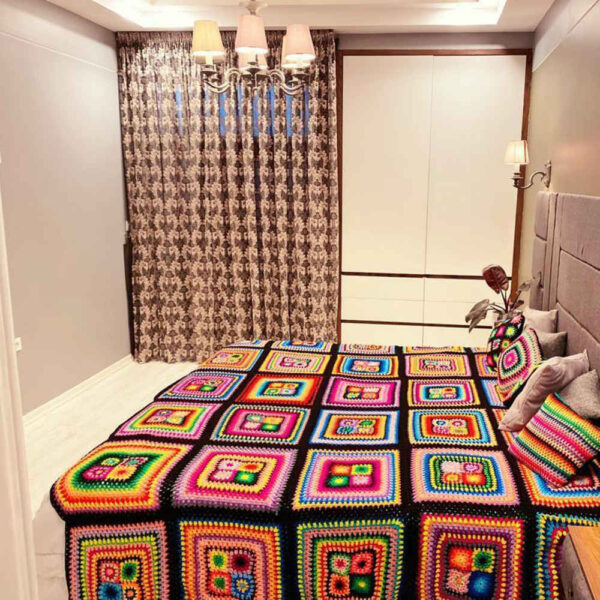 مفرش سرير كروشيه من القطن - بطانية ملونة بأسلوب أفغاني عصري - تابان