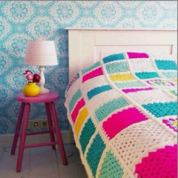 مفرش سرير كروشيه من القطن - بطانية ملونة بأسلوب أفغاني - بارتو