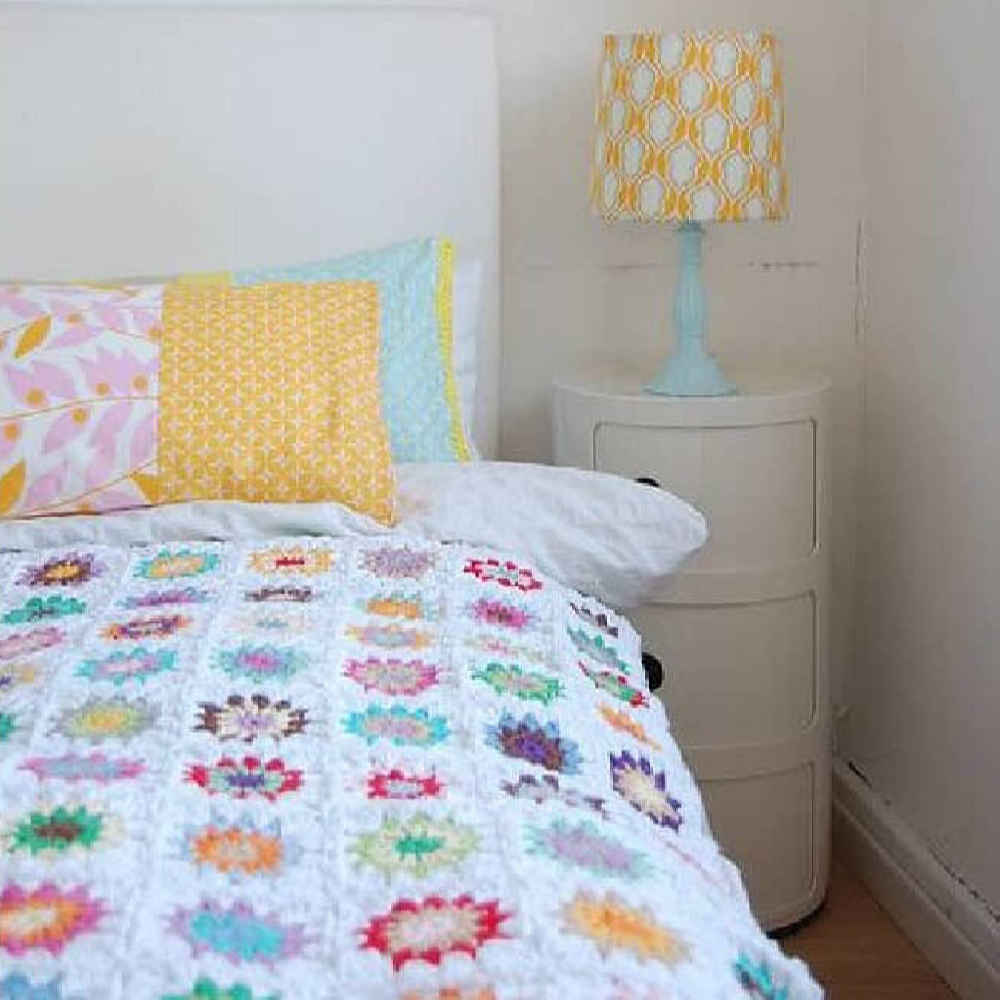 مفرش سرير كروشيه من القطن – بطانية ملونة بأسلوب أفغاني – تابان