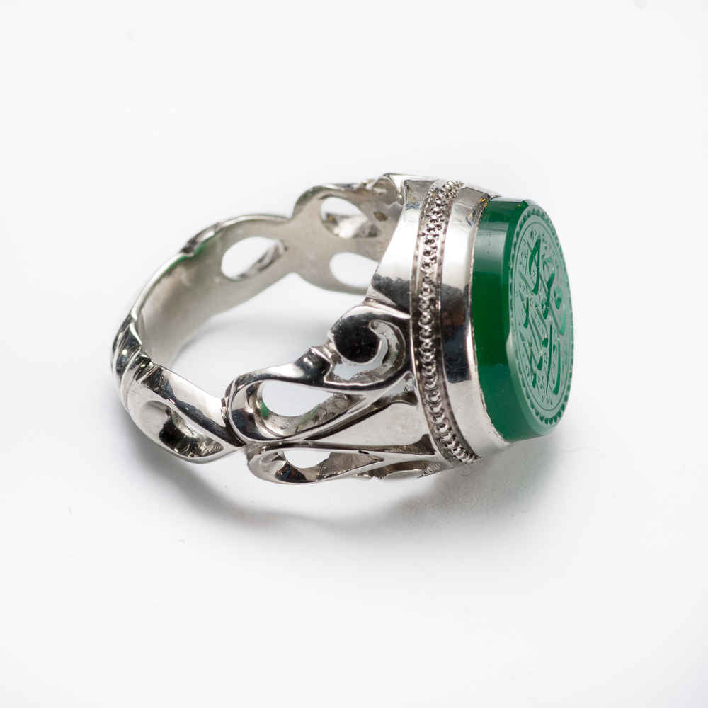 حلقة فضية إسلامية من العقيق اليمني للرجال – قل هو الله أحد