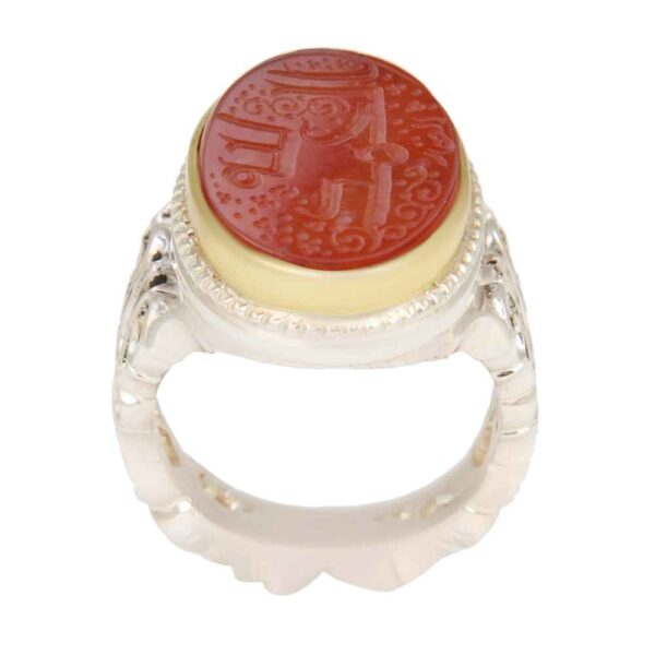 حلقة فضية إسلامية من العقيق اليمني للرجال - الحمد لله