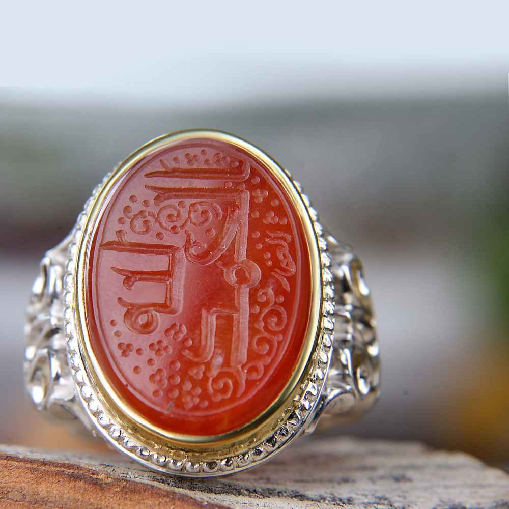 حلقة فضية إسلامية من العقيق اليمني للرجال – الحمد لله