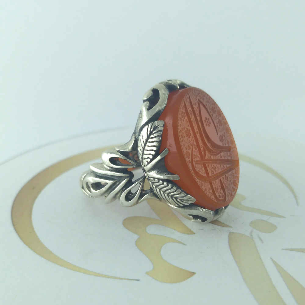 حلقة فضية إسلامية من العقيق اليمني للرجال – علي