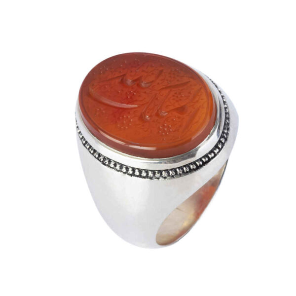 حلقة فضية إسلامية من العقيق اليمني للرجال - الملك الله