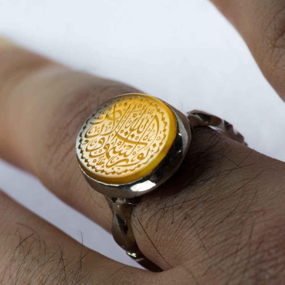 حلقة فضية إسلامية من العقيق اليمني للرجال – نور