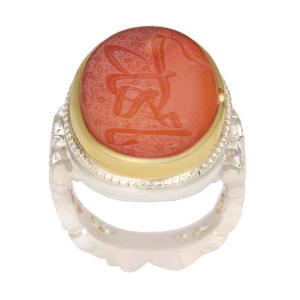 حلقة فضية إسلامية من العقيق اليمني للرجال - يا مهدي