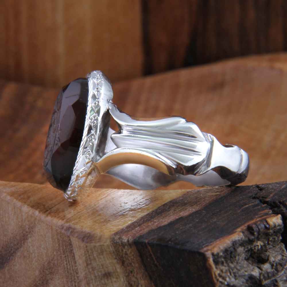 حلقة فضية إسلامية من العقيق اليمني للرجال – يا رزاق