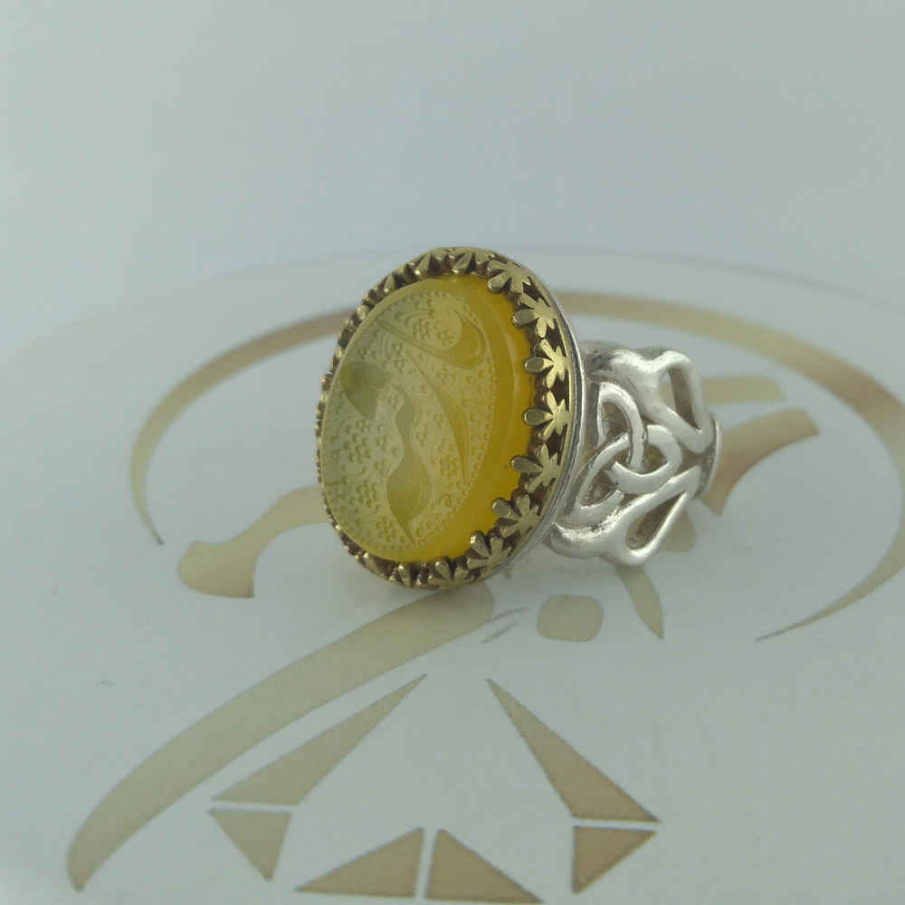 حلقة فضية إسلامية من العقيق اليمني للرجال – يا رقية