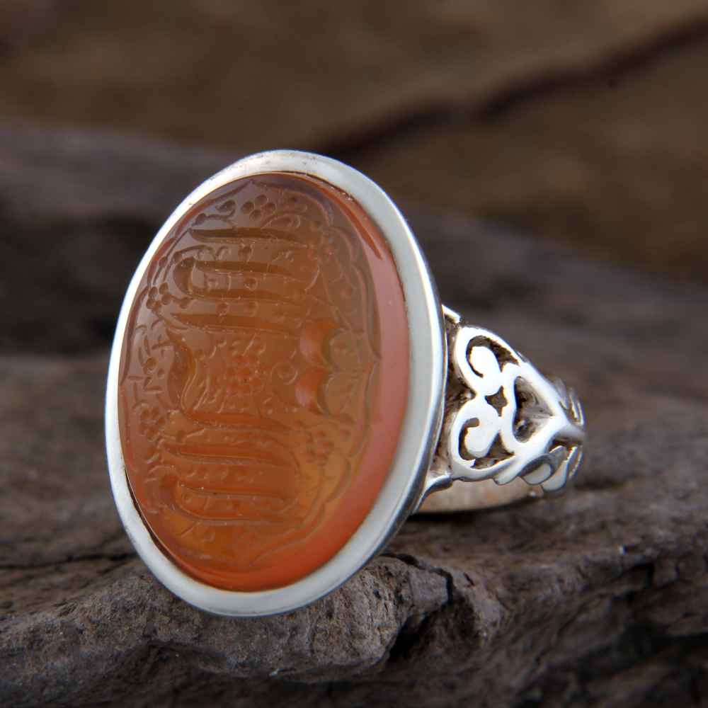 حلقة فضية إسلامية من العقيق اليمني للرجال – لا إله إلا الله