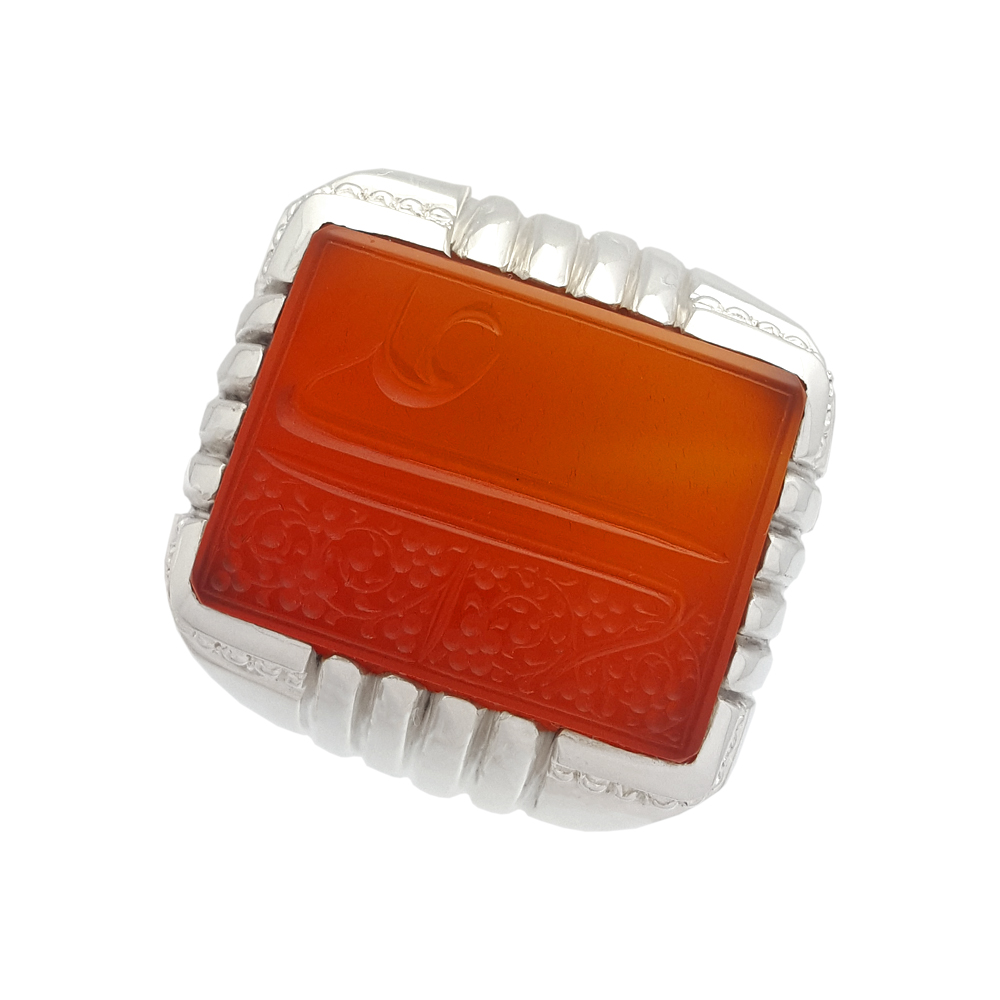 حلقة فضية إسلامية من العقيق اليمني للرجال – علي