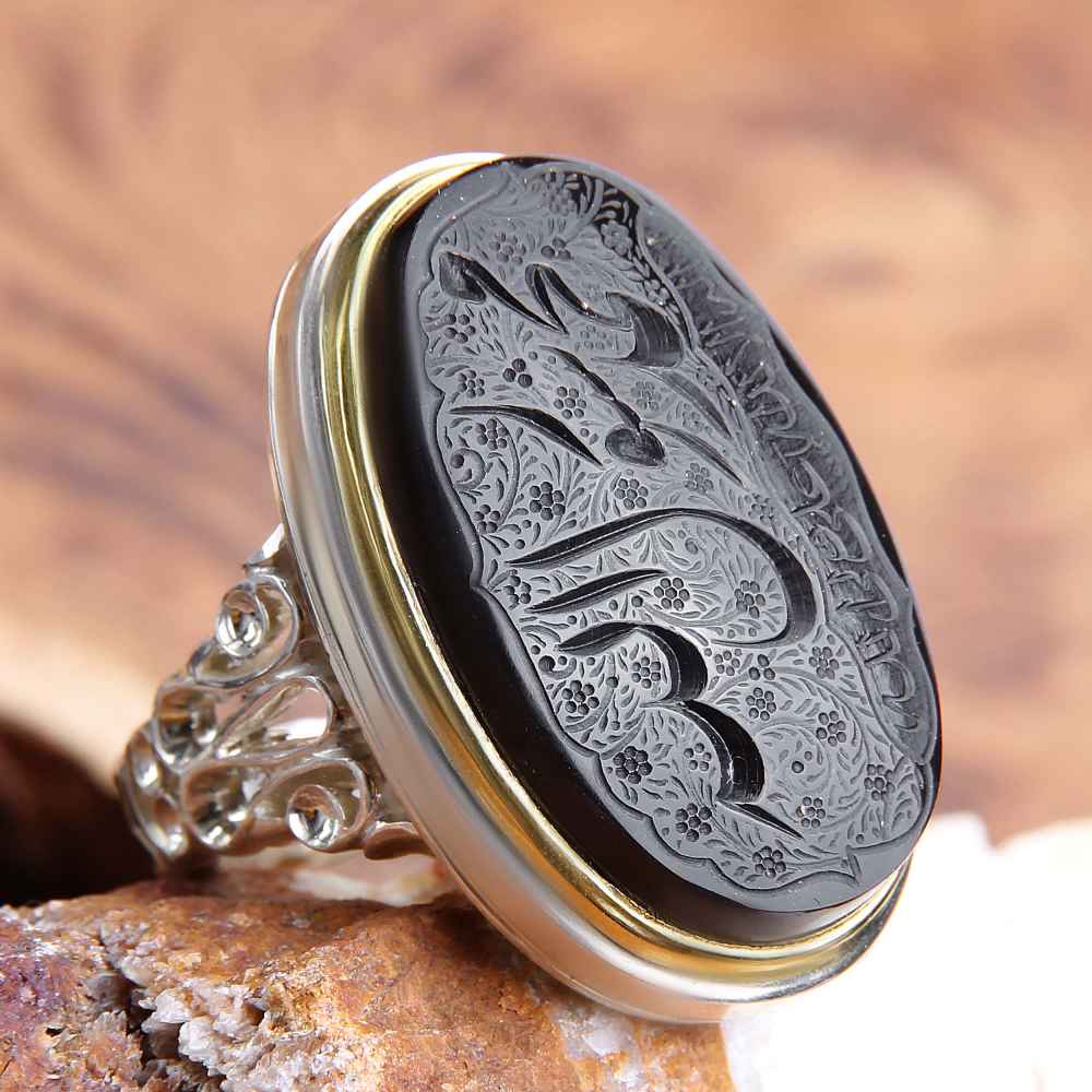 حلقة فضية إسلامية من العقيق اليمني للرجال – محمد رسول الله