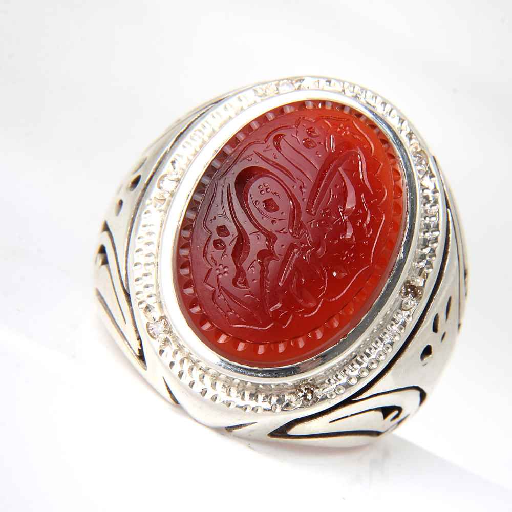 حلقة فضية إسلامية من العقيق اليمني للرجال – يا حسين