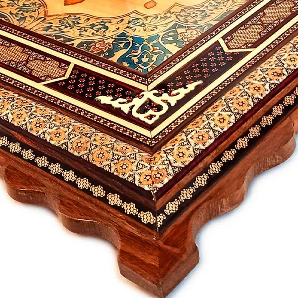 ساعة حائط إيرانية خشبية يدوية – فن خاتم، تذهيب