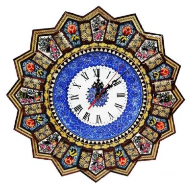 ساعة حائط إيرانية خشبية يدوية – فن خاتم، تيارا