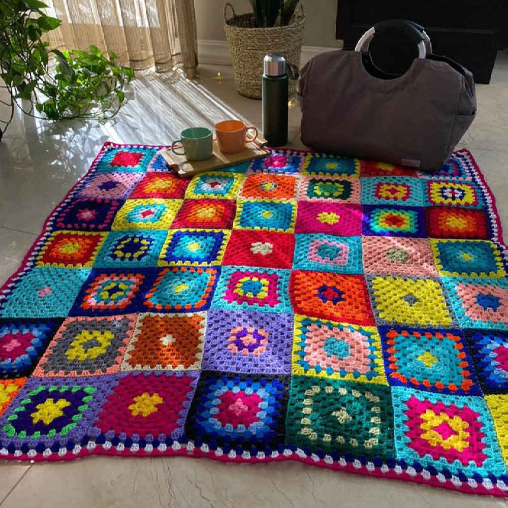 لحاف كروشيه للكنبة والسرير بوهو متقلب باريا