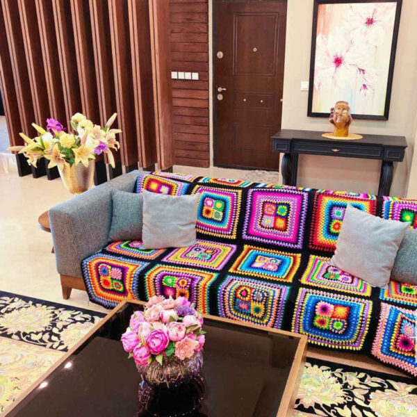 لحاف كروشيه للكنبة والسرير بوهو متقلب ياس