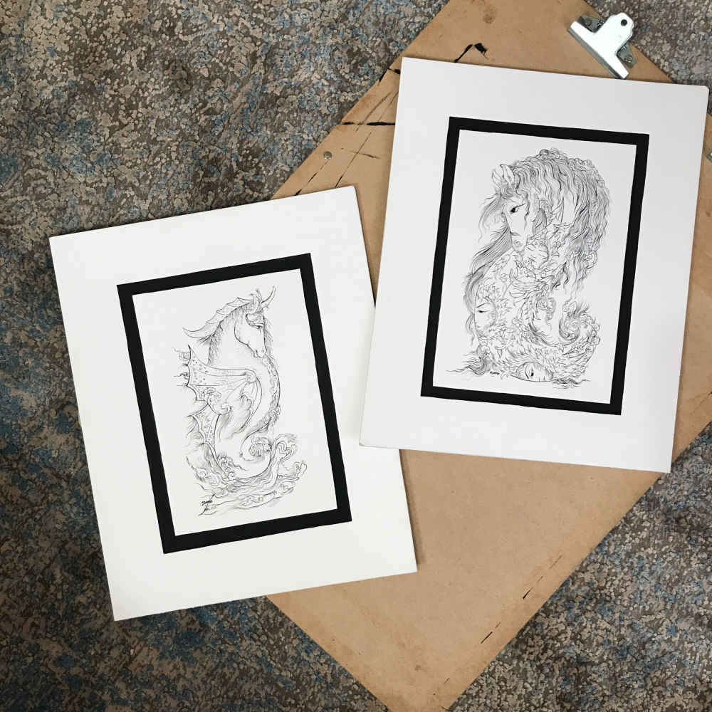 مجموعة من 2 رسوم فنية إيرانية منمنمة فارسية الأصلي: ألوان مائية – الحصان