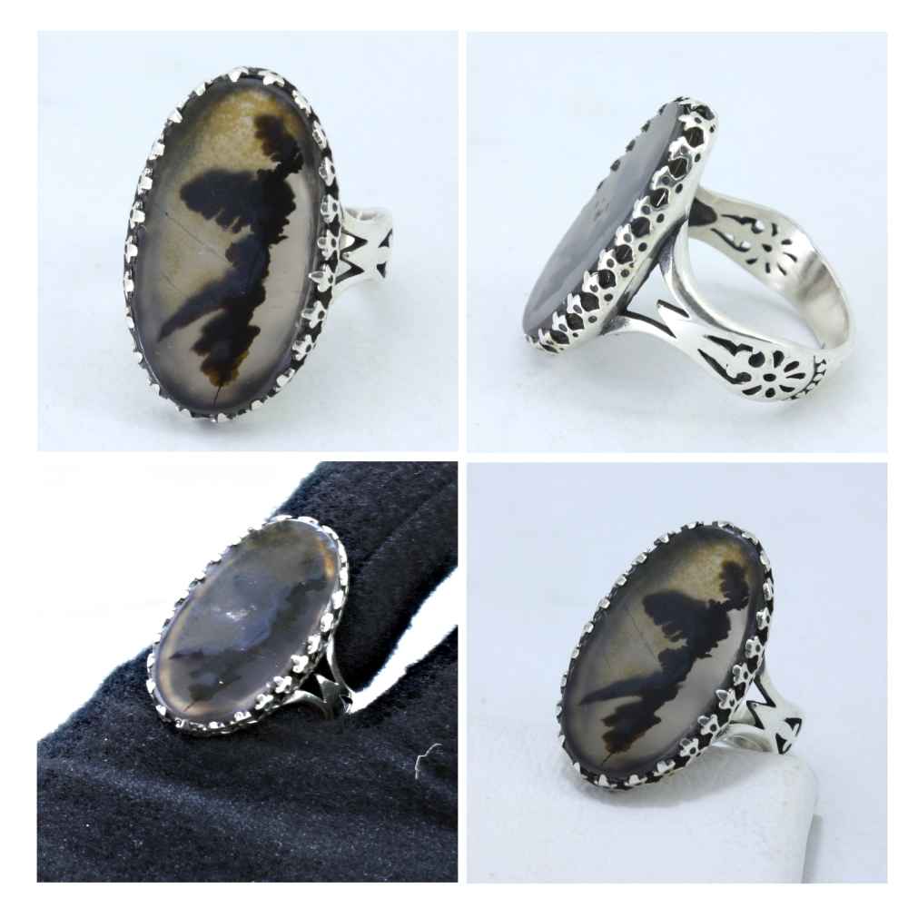 حلقة فضية إيرانية من العقيق الشجري للرجال – آرمين