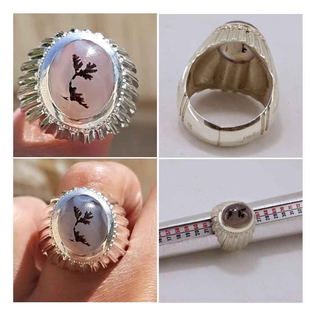 حلقة فضية إيرانية من العقيق الشجري للرجال – آريا