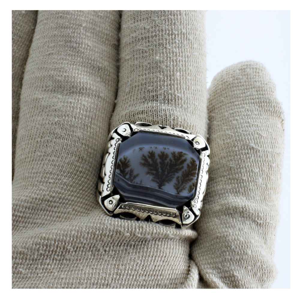 حلقة فضية إيرانية من العقيق الشجري للرجال – جلال