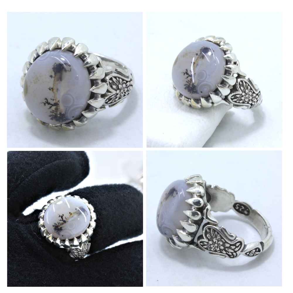 حلقة فضية إيرانية من العقيق الشجري للرجال – صبا