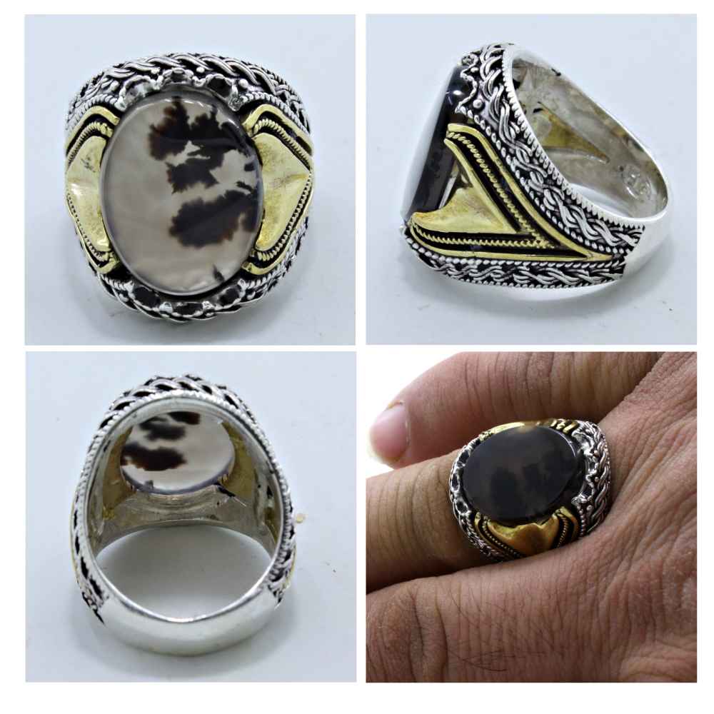 حلقة فضية إيرانية من العقيق الشجري للرجال – سالار