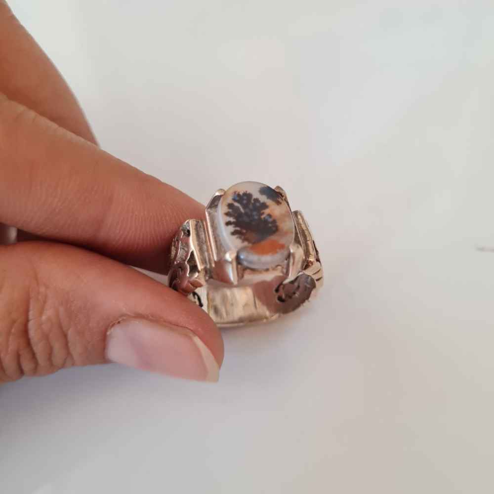 حلقة فضية إيرانية من العقيق الشجري للرجال – طه