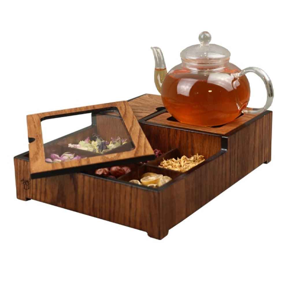 صندوق منظم لأكياس الشاي الخشبية مع مسخن أنديا