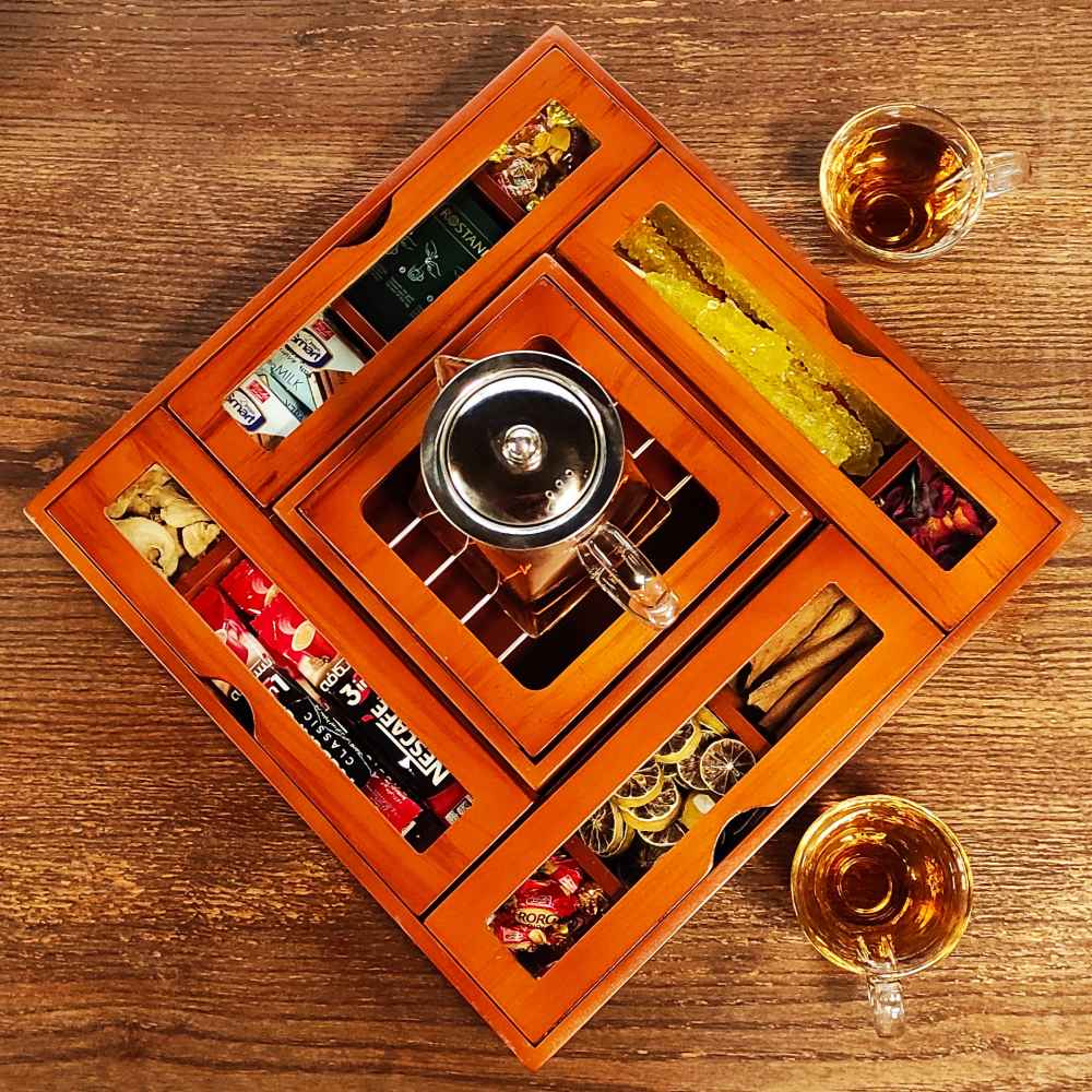 صندوق منظم لأكياس الشاي الخشبية مع مسخن آراد