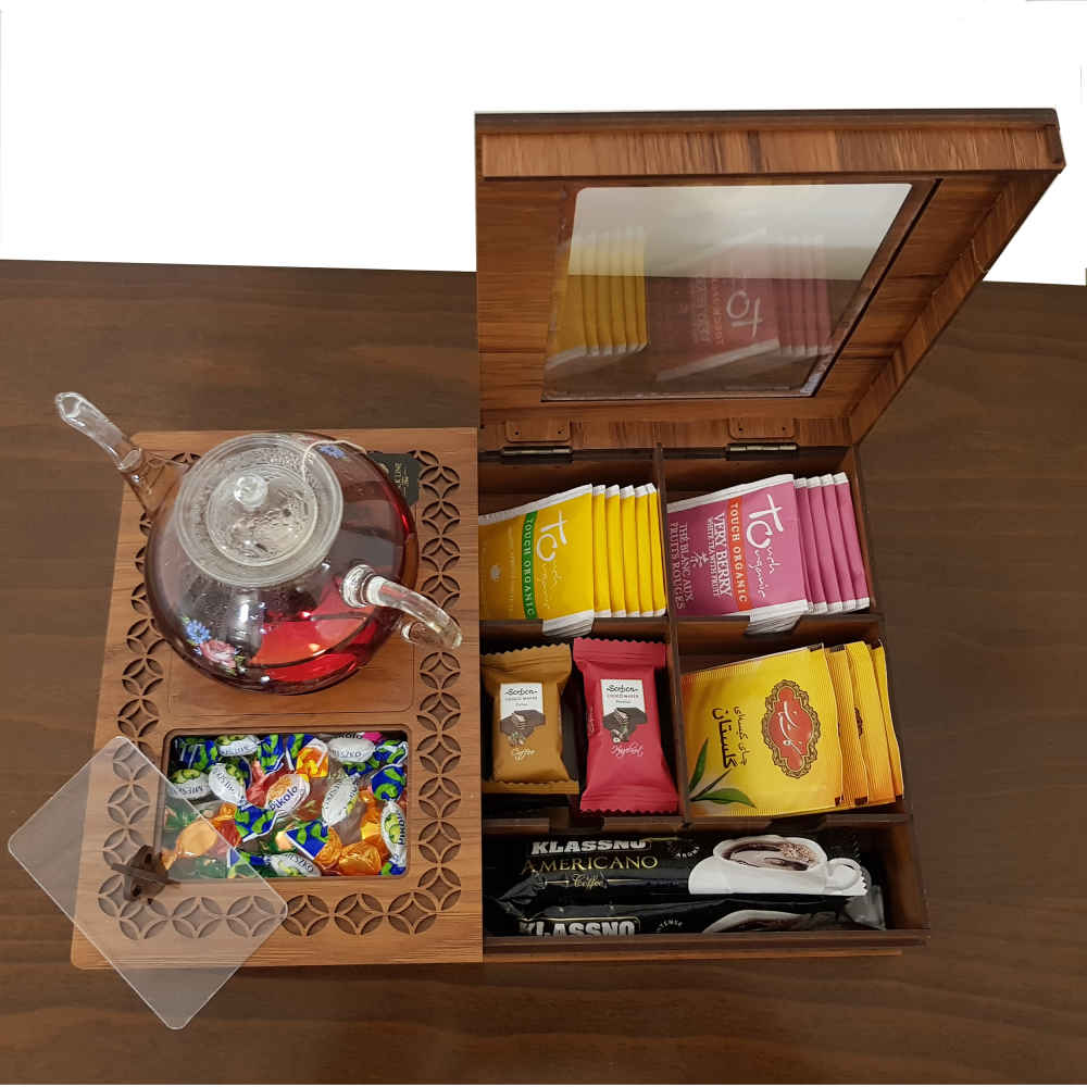 صندوق منظم لأكياس الشاي الخشبية مع مسخن أرنيكا