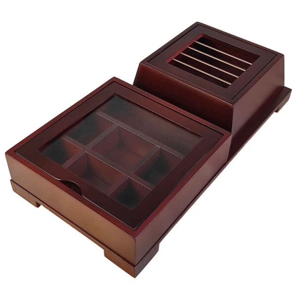 صندوق منظم لأكياس الشاي الخشبية مع مسخن دلزا